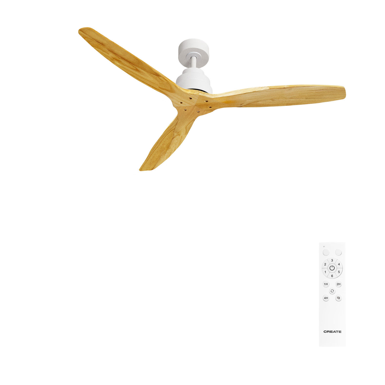 CREATE - Ventilador de techo 40W silencioso 100% madera natural y motor blanco, varios tamaños - WIND STYLANCE