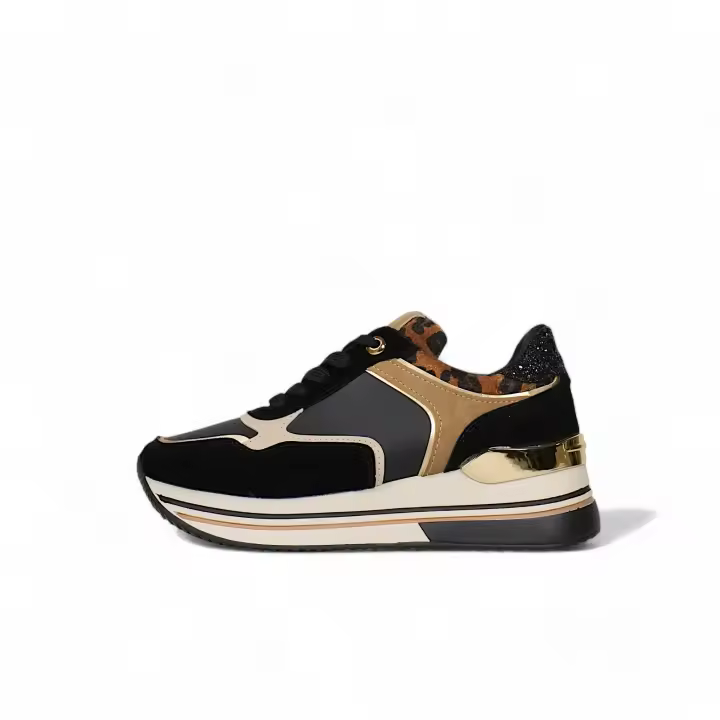 HLuna Zapatillas de cuña Sneakers para mujer jf3283 color negro con animal print de leopardo - 1