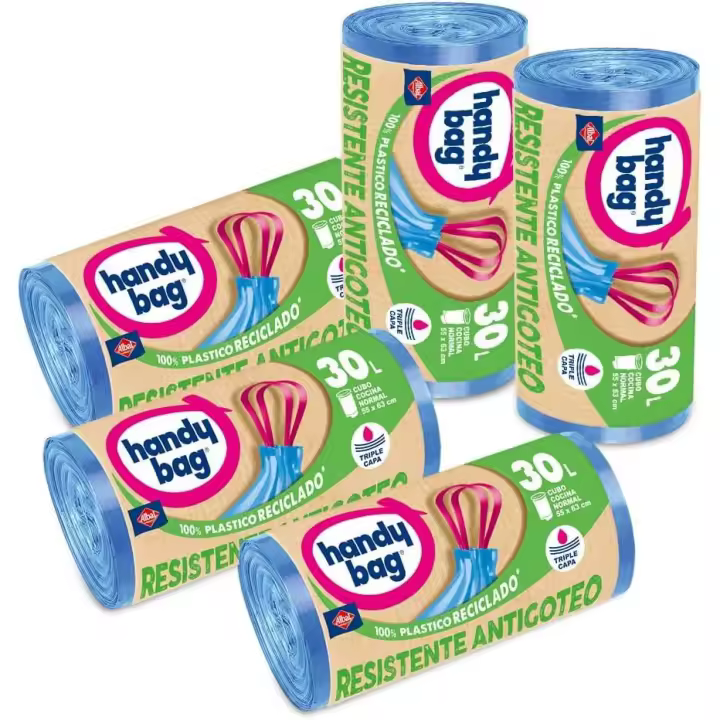 Albal Handy Bag Bolsas de Basura Resistente Antigoteo, 100% Reciclado, Autocierre, 30L, 75 Bolsas, 5 Paquetes x 15 und - 1
