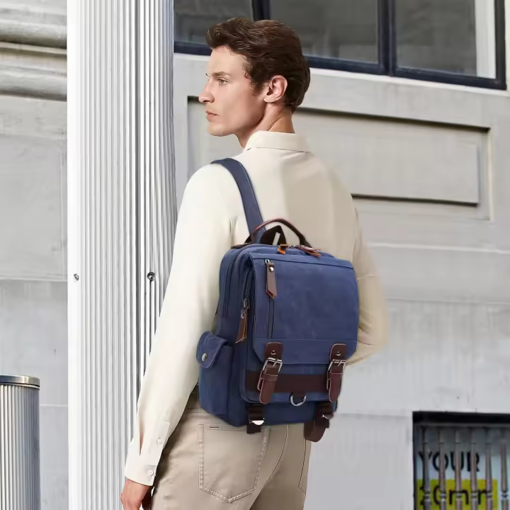 Mochipa vintage de moda para hombre, Bolso de Hombre convertible para iPad de 12,9 pulgadas, Bolso de Lona informal para la Escuela, Viajes, Trabajo, senderismo, camping, mochipa de Lona para hombre. - 1
