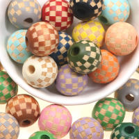 10pcs Hileras De Cuentas Redondas De Madera Natural 10mm 16mm Con Patrón Chequero Para Creación De Joyas Pulseras Collares Accesorios - details 2