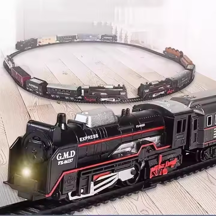 Juguete De Tren De Ferrocarril Clásico Eléctrico Con Luz Para Niños Y Niñas Set De Pistas De Regalo De Navidad Modelo a Escala 1:18 - 1