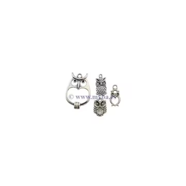 CRAFT DISCOUNT                      SET COLGANTES 4 BÚHOS COLOR PLATA ANTIGUA - 1
