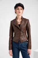 Chaqueta De Motociclista De Cuero PU Para Mujer Chaqueta De Motocross De Cuello Erguido Con Cremallera Ajustada Y Estilo Casual - details 13