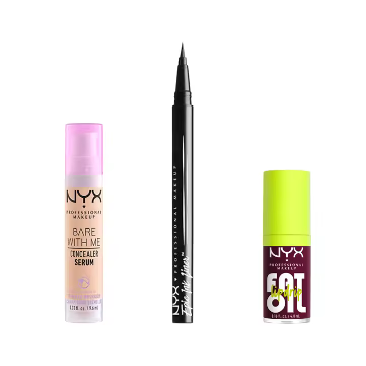 NYX Professional Makeup | Set rutina de corrector serum bwm vainilla + fat oil lip tono thats chic + eyeliner liquido epic black - 1