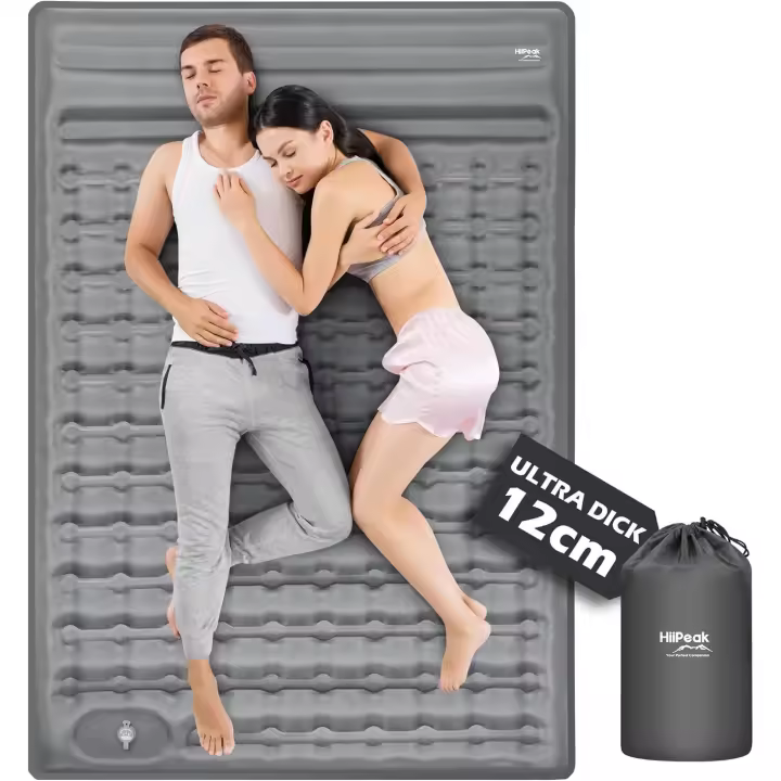 Esterilla Camping 12cm, Colchoneta Camping 2 Personas de Aire Ultraligero Inflable, Almohadilla de Dormir autonflable para Uso al Aire Libre con Almohadas incorporadas, Bomba de pie integrada - 1