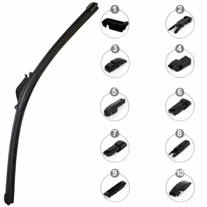 AUTOZOCO Escobilla limpiaparabrisas multi adaptador, Escobilla coche, limpiaparabrisas delantero, compatible con la mayoría de vehículos, Fácil instalación, Incluye 10 adaptadores, Longitud 55 cm - 1