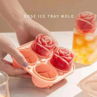 Molde De Hielo En Forma De Rosa 3D Con 4 Agujeros Molde De Silicona Para Cubitos De Hielo Y Balones Herramientas De Cocina Para El Bar - details 5