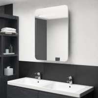 vidaXL Armario de baño con espejo y LED 60x11x80 cm en color blanco y roble/Negro/Gris brillo y más | almacenamiento funcional diseño moderno para baño dormitorio sala - details 0