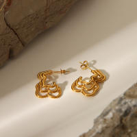 Encanto Pendientes geométricos huecos de metal únicos y elegantes Joyería personalizada de acero inoxidable chapado en color oro de 18 quilates - details 1