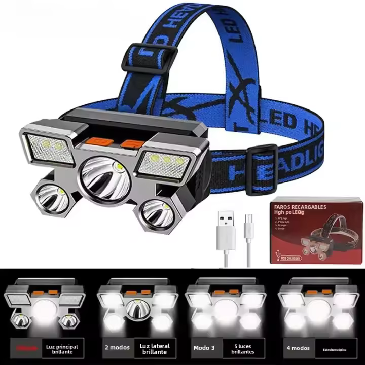 Linterna Frontal LED 5/11 Recargable Por USB Con Batería 18650 Integrada Lámpara De Mano Para Pesca Y Actividades Al Aire Libre - 1
