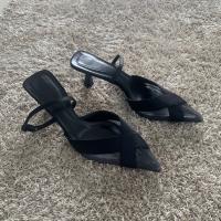 Sandalias De Verano Para Mujer Zapatos De Tacón Alto Con Punta Puntiaguda Slingback Elegantes Y Moda Hebilla En El Tobillo Microfibra Con Suela De Goma - details 2