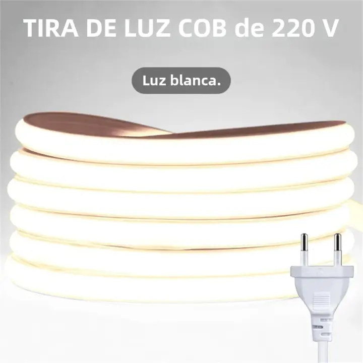 Tira LED COB Adhesiva 220V Alta Brillo Impermeable Flexible Para Iluminación De Jardín Y Habitaciones Resistentes Al Agua Y Uso Exterior - 1