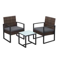 Conjunto de muebles de ratán para jardín de 3 piezas, incluye 2 sillas y 1 mesa de centro, fácil montaje, perfecto para balcón y terraza, disponible en negro y beige, negro y blanco, todo negro - details 0