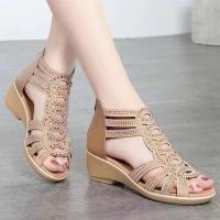 Sandalias de cuña baja para mujer,puntera abierta, zapatos de vestir a la moda para mujer en la noche de baile nupcial - details 4