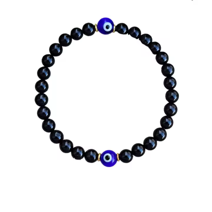 Pulsera De Turmalina Negra Con Ojo De Mal Protección Y Defensa Regalo Para Hombres/Mujeres Pulsera Protectora Unisex - 1