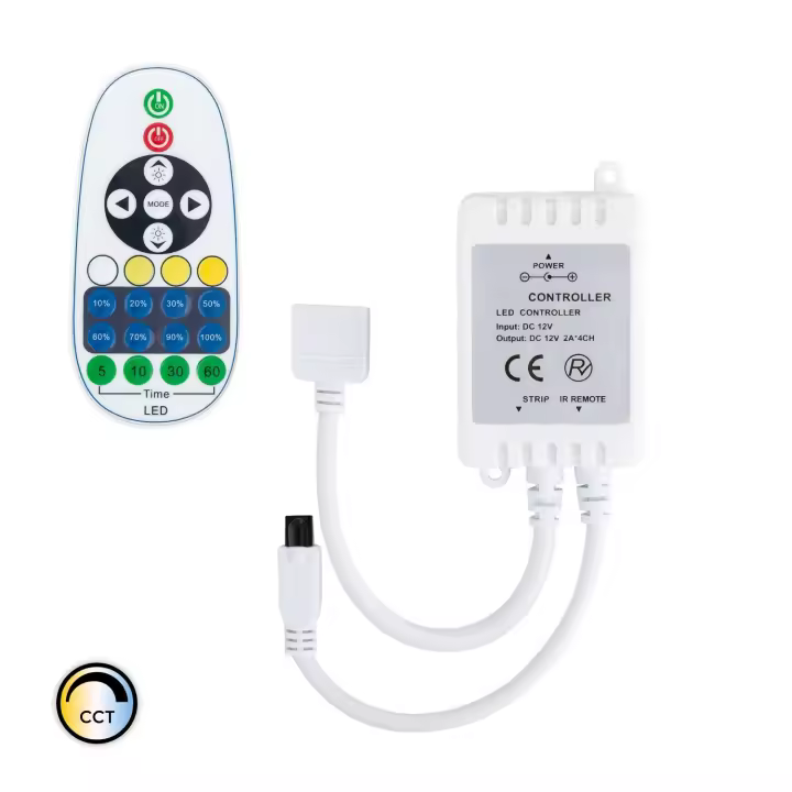 Ledkia Controlador Regulador Tira LED CCT Seleccionable 12V DC con Mando IR Blanco - 1