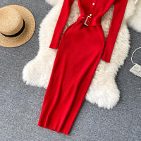Vestido REALEFT De Punto Para Mujer Con Cuello Alto Y Mangas Largas Estampado Sólido Estilo Casual Vestido De Abrazo Largo Hasta La Rodilla Para Otoño E Invierno - details 34