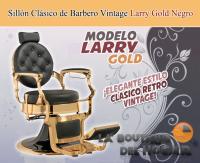 Sillón Clásico de Barbero hidráulico estilo Retro Vintage con reposapies integrado Modelo Larry Gold Negro - details 0