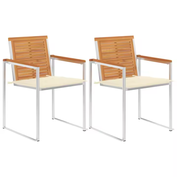 vidaXL Sillas de jardín con cojines 2 uds madera maciza acacia y acero - 1