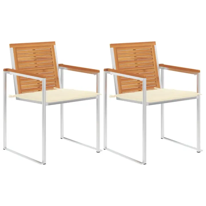 vidaXL Sillas de jardín con cojines 2 uds madera maciza acacia y acero - 1