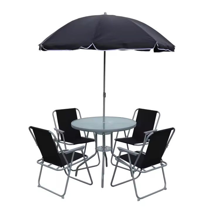 Juego de 6 piezas de muebles de jardín grupo de asientos plegable grupo de comedor mesa bistro silla de jardín parasol conjunto Maxola - 1