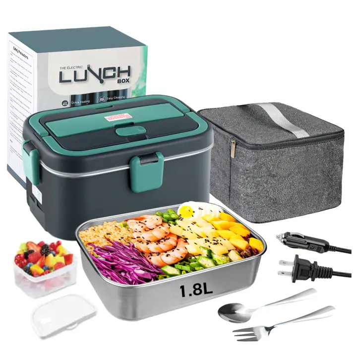 Fiambrera eléctrica de 1,8 l, calentador de alimentos portátil 2 en 1, 12V-24V, 80W, para coche/camión/hogar, caja de autocalentamiento - 1