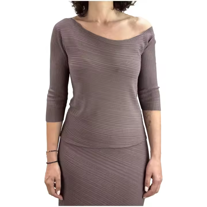 Jersey de Punto CARTA LIBERA Varillado Diagonal y Escote Barco Color Chocolate - 1
