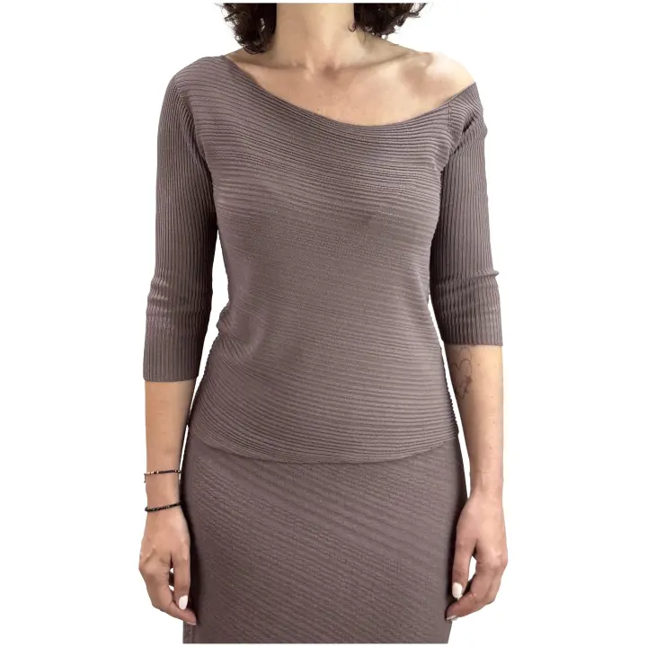 Jersey de Punto CARTA LIBERA Varillado Diagonal y Escote Barco Color Chocolate - 1