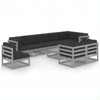 VIDAXL 3076731 conjunto moderno de muebles fabricados en madera maciza con cojines de color gris - 1