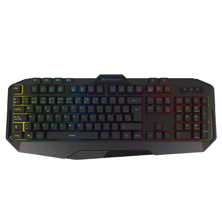 Teclado gaming phoenix con cable luz rgb 9 modos de iluminación 4 botónes macro 12 teclas multimedia - 1