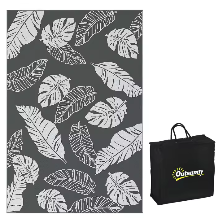 Outsunny Alfombra de Exterior, Alfombra de Camping con Diseño de Doble Cara, Alfombra de Plástico Resistente a la Intemperie para Balcón, Terraza, Gris+Blanco, 182 x 274 cm - 1