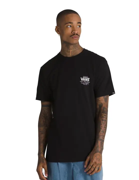 Vans Camiseta 'Holder St Classic' Negra con Estampado Pequeño y Grande en la Espalda - 1