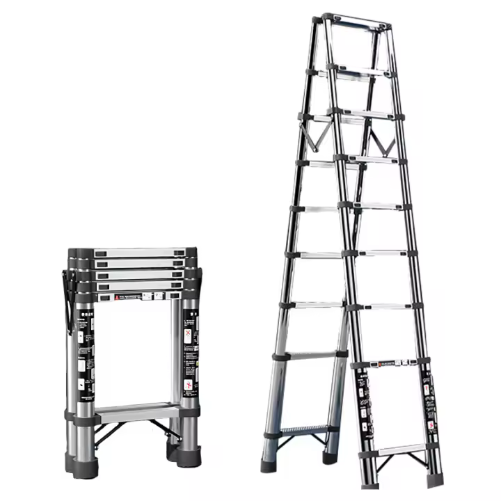 Escalera telescópica de acero inoxidable, escalera de espiga multifuncional para el hogar, escalera plegable portátil para la decoración industrial, escalera de paso para el hogar - 1