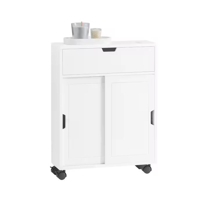 SoBuy Armario Auxiliar Baño Blanco con 2 Puertas y 1 cajón 52 x 17 x 67cm Madera de ingeniería BZR31-W ES - 1