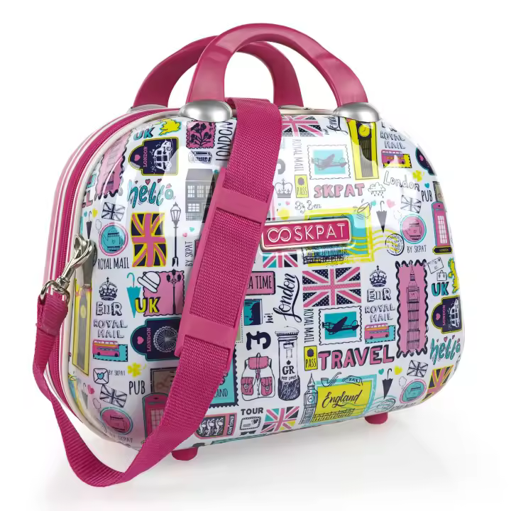 NECESER FUCSIA Skpat colección LONDON de VIAJE RÍGIDO Policarbonato con ASA BANDOLERA y adaptable a TROLLEY - 1