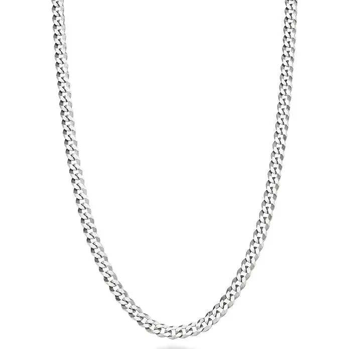 Collar de cadena de eslabones cubanos con corte de diamante de 3,5 mm de plata esterlina maciza 925 italiana para mujeres y hombres - 1
