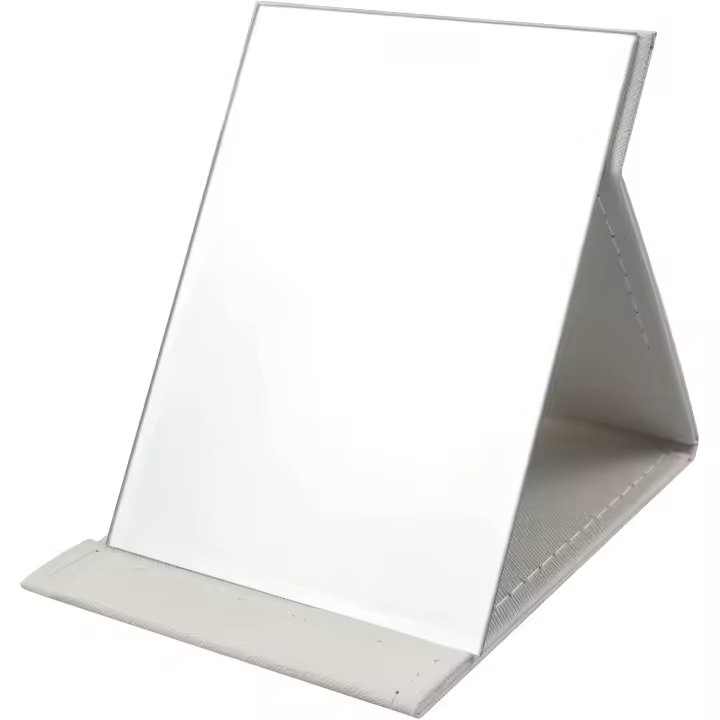 【HD】Espejo plegable Portatil Blanco y Negro, Espejo Alta Definición de Mesa de Cuero de PU Pie Espejo de Maquillaje Inastillable Espejo de Viaje para Viajes, Camping, Oficina - 1