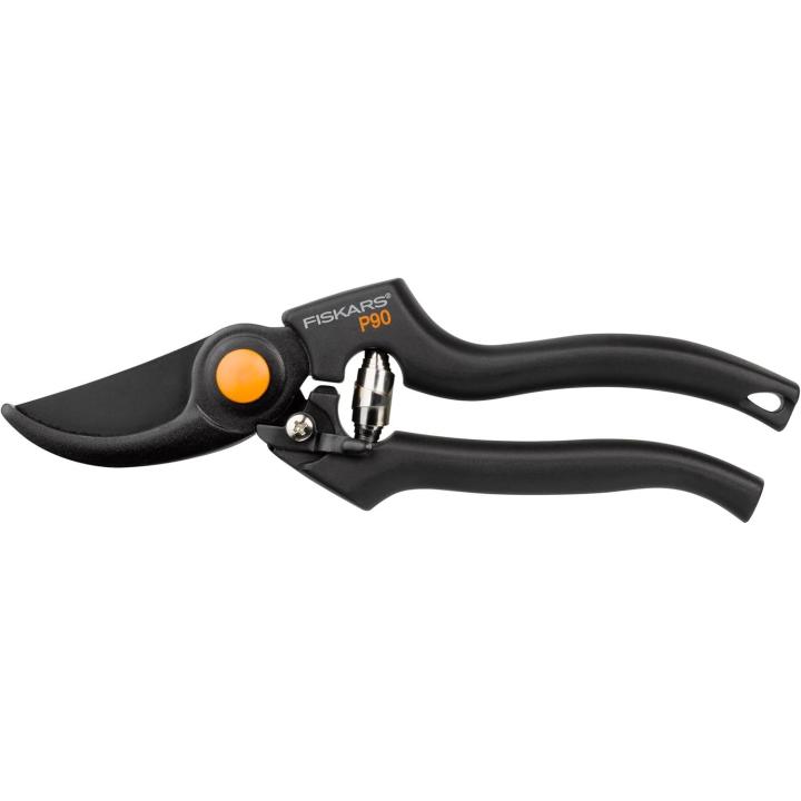 Fiskars Tijeras de podar con cuchilla bypass, Diámetro de corte: 2,6 cm, Cuchillas de acero de calidad con cubierta antiadherente, Longitud: 22,5 cm, Negro/Naranja, Pro, P90, 1001530