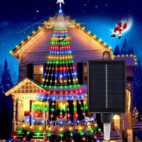 Luces De Cadena Solar Para Exterior 280 LED Estrella Faeir 9 Hileras 9.8ft Luces De Árbol Cascada 8 Modos Impermeables Para Decoración De Jardín - details 1