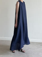 Vestido Largo Vintage De Algodón Y Lino Para Mujer REALEFT Sin Mangas Estilo Casual Suelto Con Cinturones Verano 2025 - details 29