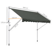 Outsunny Toldo Manual Retráctil para Exterior 300x150x170-280 cm Toldo Enrollable Altura Ajustable con Manivela Protección Solar para Terraza Balcón Jardín - details 2