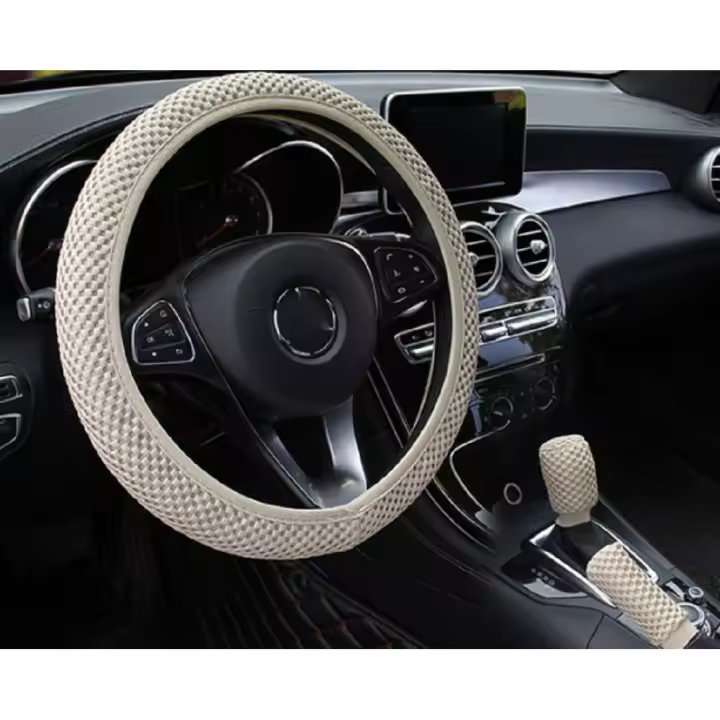 BARAC Funda Universal para volante, 38CM, 3 piezas, antideslizante, resistente al desgaste, accesorios para coche, cubierta Interior para freno de mano y pomo - 1
