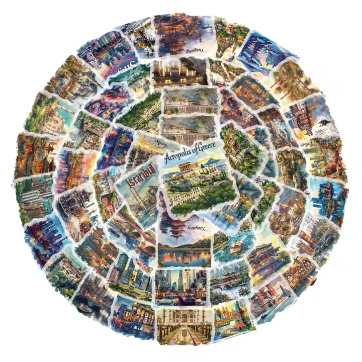 50PCS Pegatinas De Viaje Creativas a Mano Pequeñas Y Frescas Para Decoración De Equipaje Y Cuadernos Estilo Único De Escena De Viaje - 1