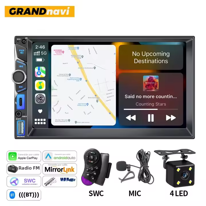 Reproductor Multimedia Para Coche 2DIN 7 Pulgadas MP5 Con Pantalla Táctil Bluetooth AUX USB CarPlay Android Auto Mirrorlink Carga Rápida - 1