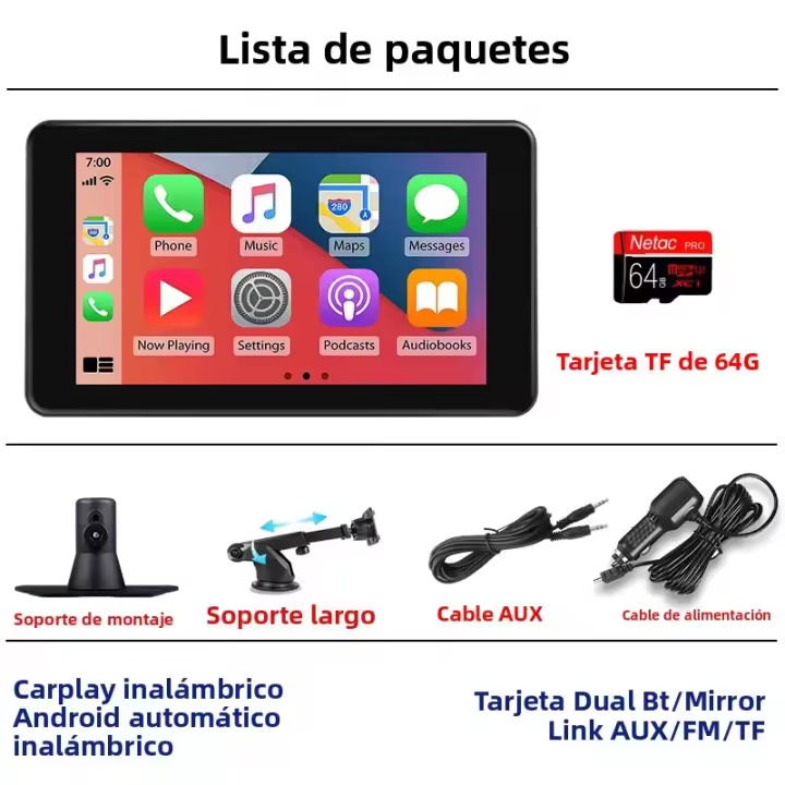 Srnubi Radio De Coche 7 Pulgadas Con CarPlay Y Android Auto Pantalla Táctil Multimedia Video Portátil BT FM AUX Para Kia Toyota VW Ford - 1