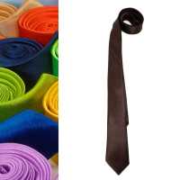 Ociodual Corbata estrecha de poliester unisex para eventos color Marron textura fina - details 3