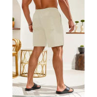 Shorts De Verano Para Hombre De Color Sólido Con Cordón Pantalones De Corduroy Casual Corte Corto Para Fitness - details 21