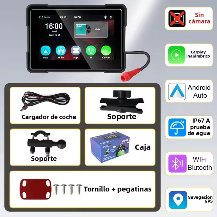 Pantalla Portátil Srnubi Para Motocicleta 5 Pulgadas Con Wireless Carplay Y Android Auto IPX7 Impermeable Dual Lens Bluetooth GPS Monitor - 1