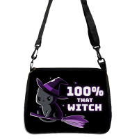 Bolso De Hombro Gótico Con Estampado De Gato Tamaño Small Cuadrado Versátil Para Halloween Material De Lino Y Poliéster Cierre De Cremallera Unisex - details 1